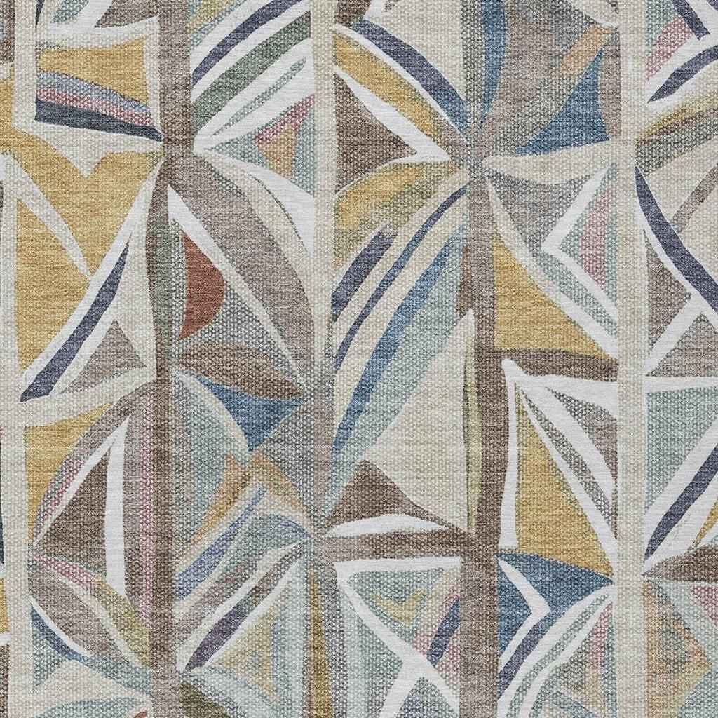 3' X 5' Taupe Ivory And Gold Geometric Washable Indoor Outdoor Area Rug