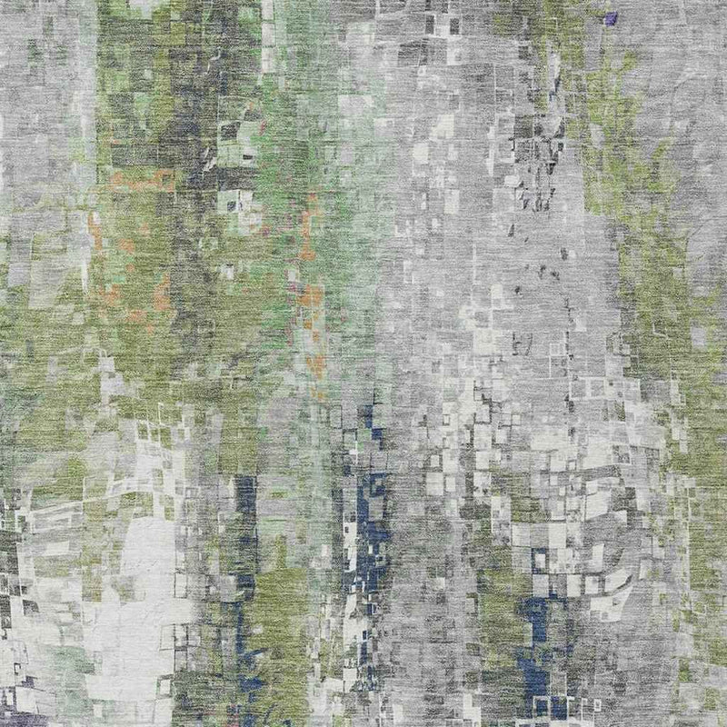 8' X 10' Artichoke Green Ivory And Purple Abstract Washable Indoor Outdoor Area Rug