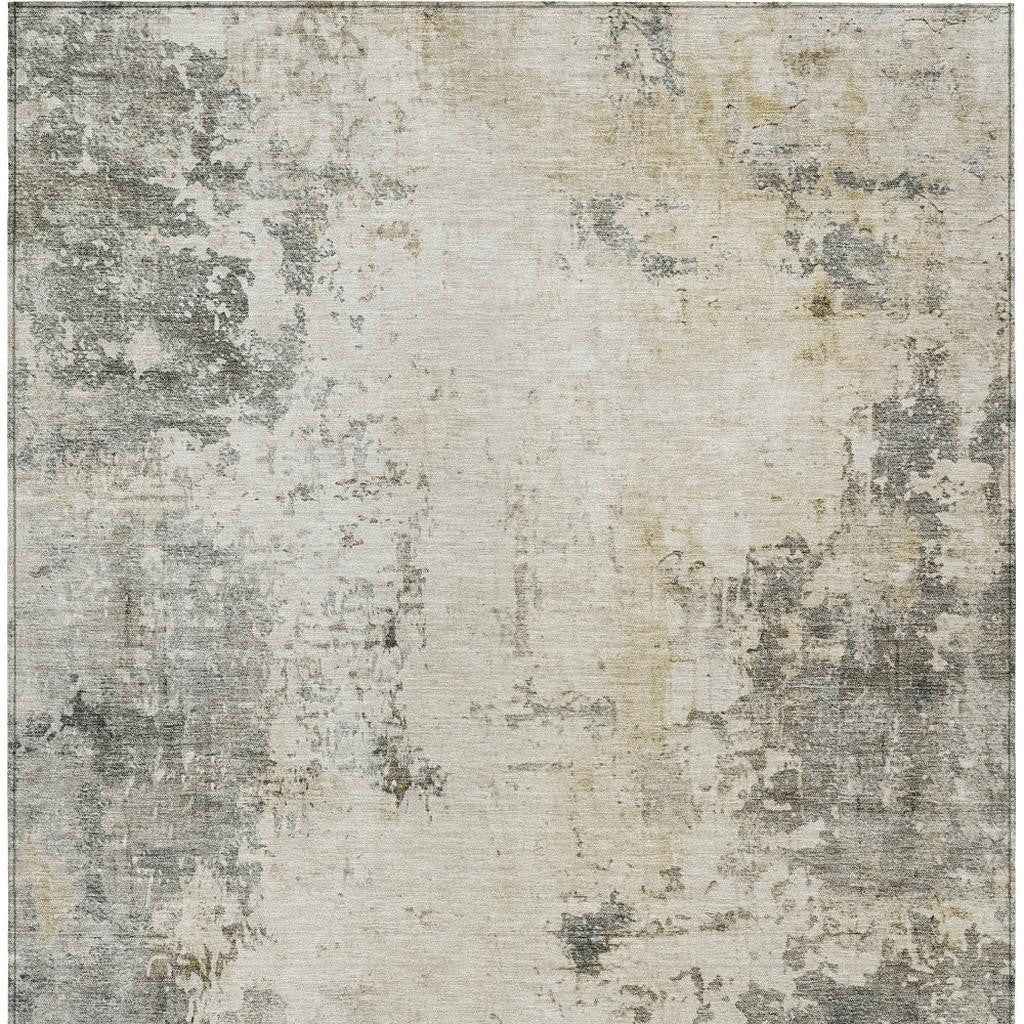 3' X 5' Pewter And Ivory Abstract Washable Indoor Outdoor Area Rug