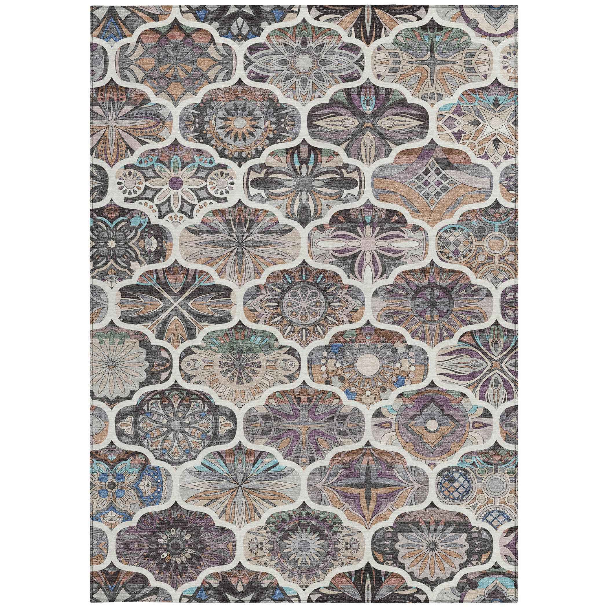 8' X 10' Gray Lavender And Ivory Quatrefoil Washable Indoor Outdoor Area Rug