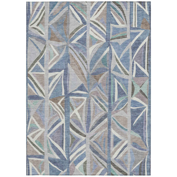 9' X 12' Denim Blue And Ivory Geometric Washable Indoor Outdoor Area Rug