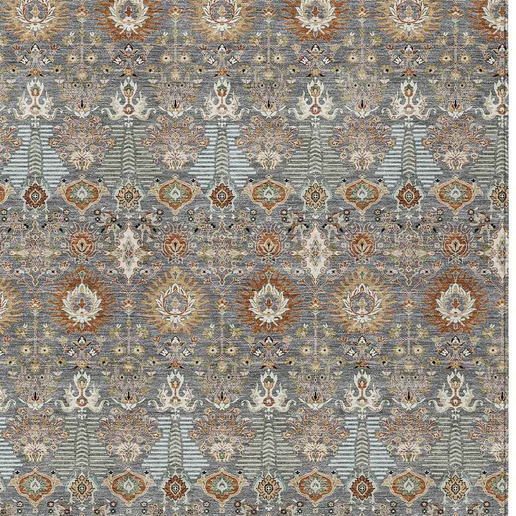 3' X 5' Gray And Copper Floral Washable Indoor Outdoor Area Rug