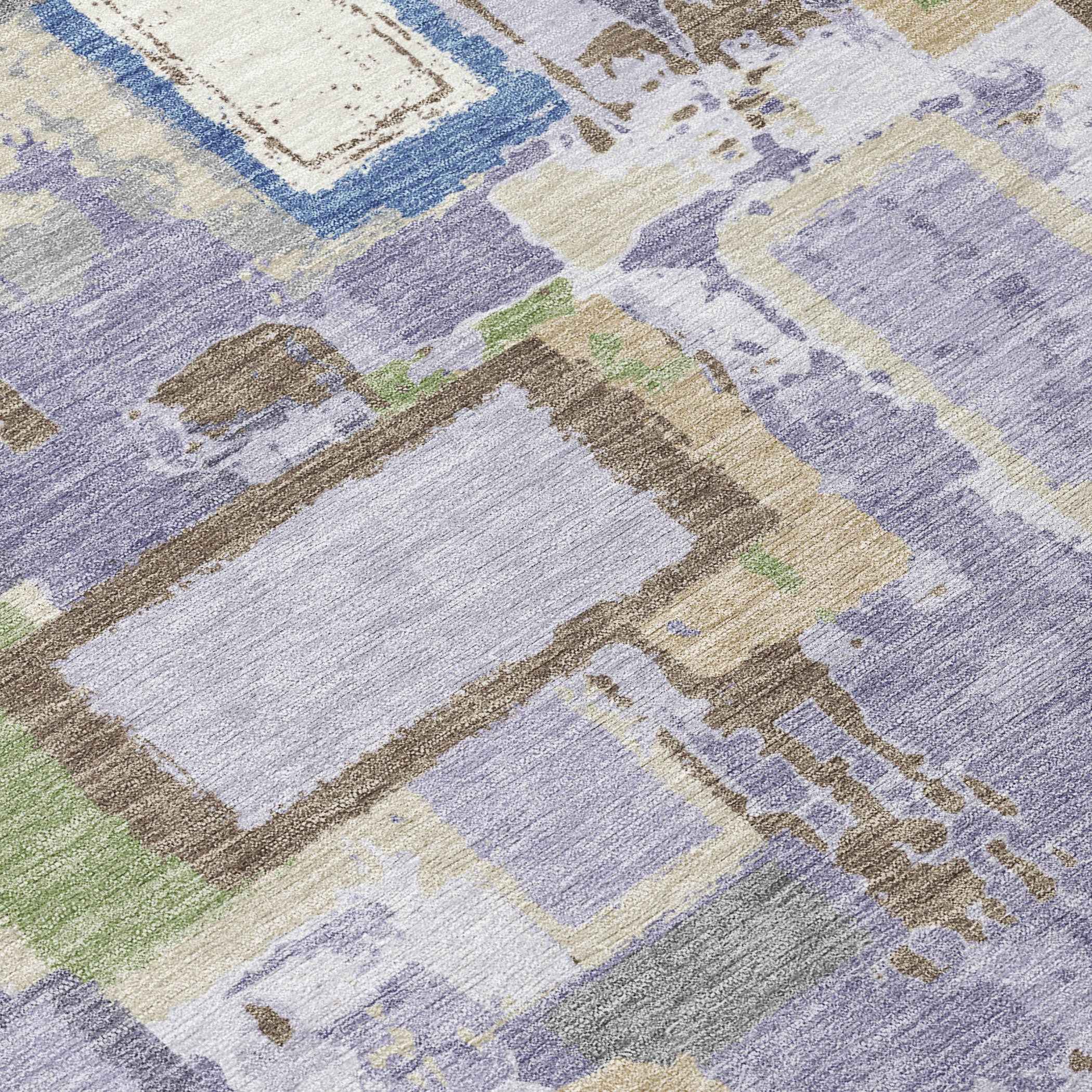 5' X 8' Purple Tan And Ivory Geometric Washable Indoor Outdoor Area Rug