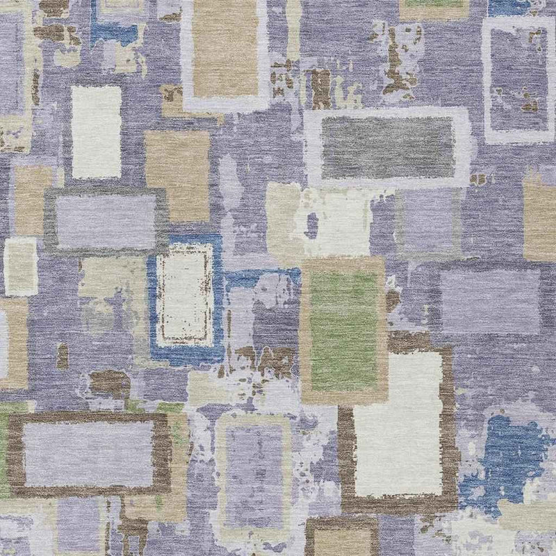 5' X 8' Purple Tan And Ivory Geometric Washable Indoor Outdoor Area Rug