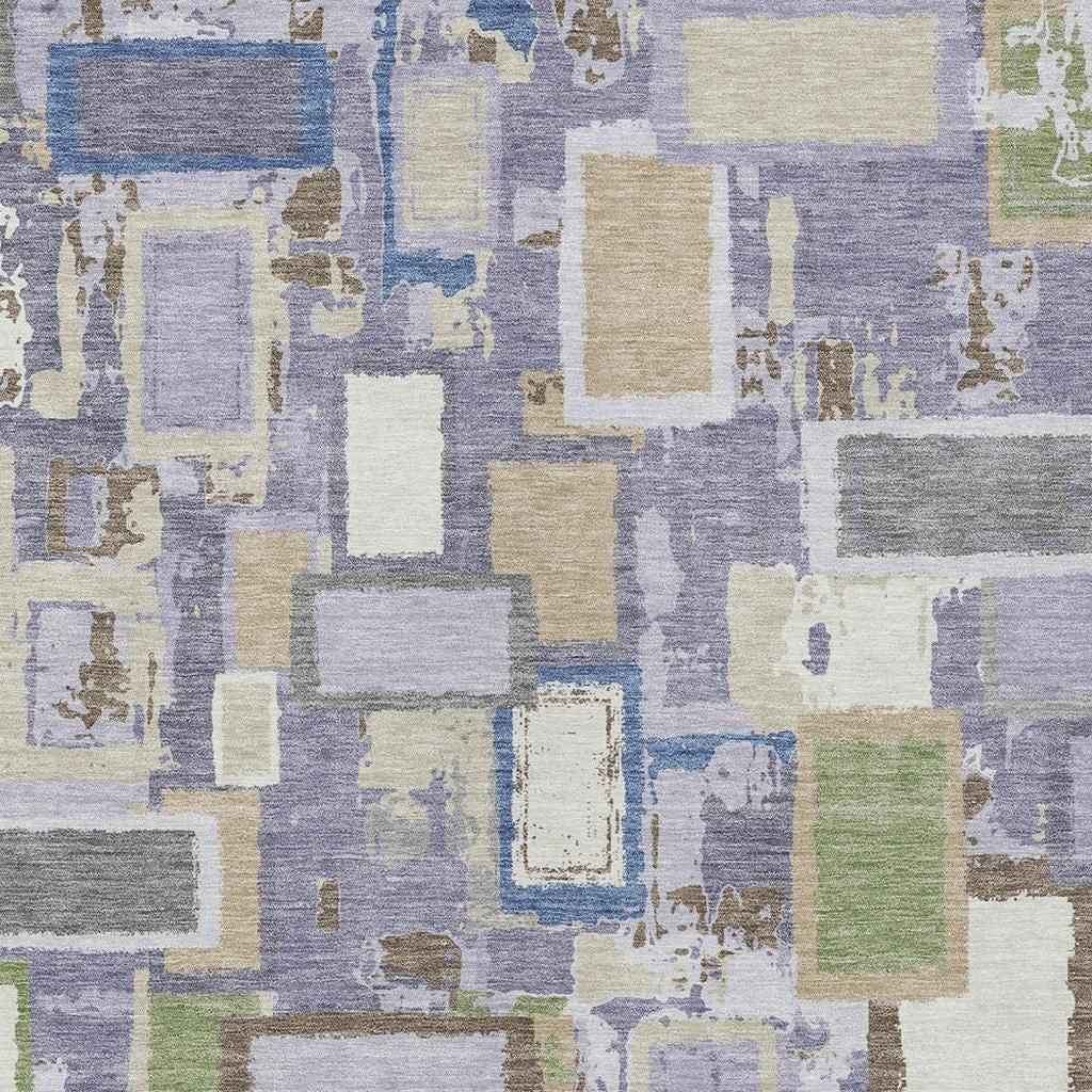 5' X 8' Purple Tan And Ivory Geometric Washable Indoor Outdoor Area Rug