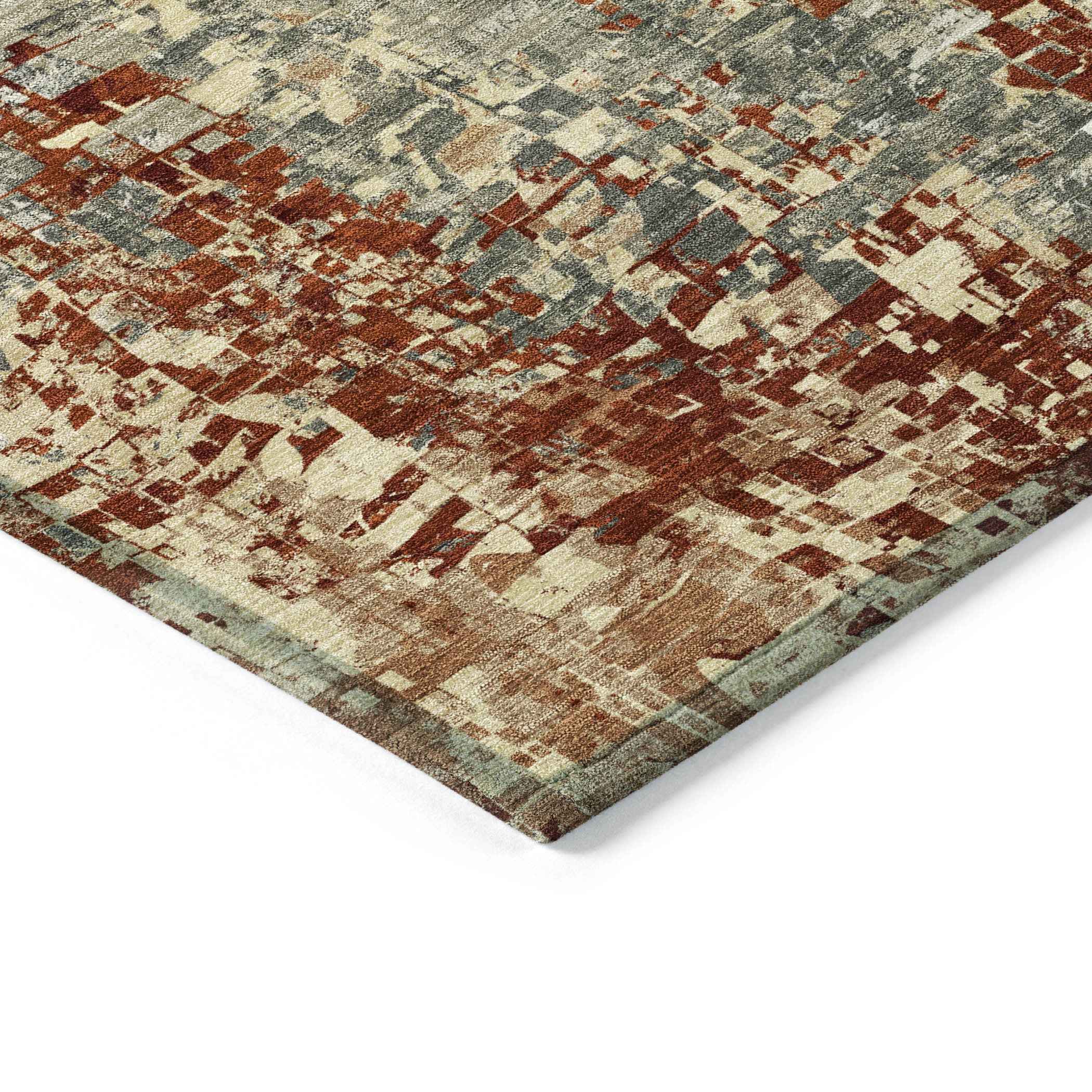5' X 8' Pewter Rust And Gray Abstract Washable Indoor Outdoor Area Rug