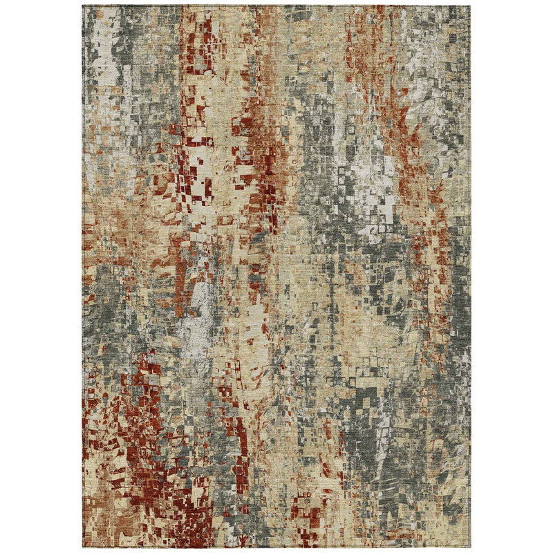 5' X 8' Pewter Rust And Gray Abstract Washable Indoor Outdoor Area Rug