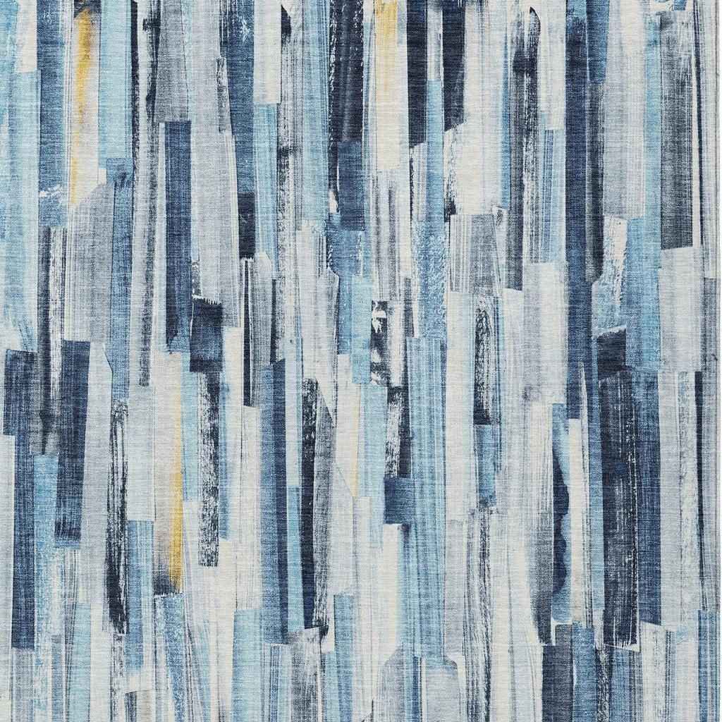 5' X 8' Denim Blue And Ivory Striped Washable Indoor Outdoor Area Rug