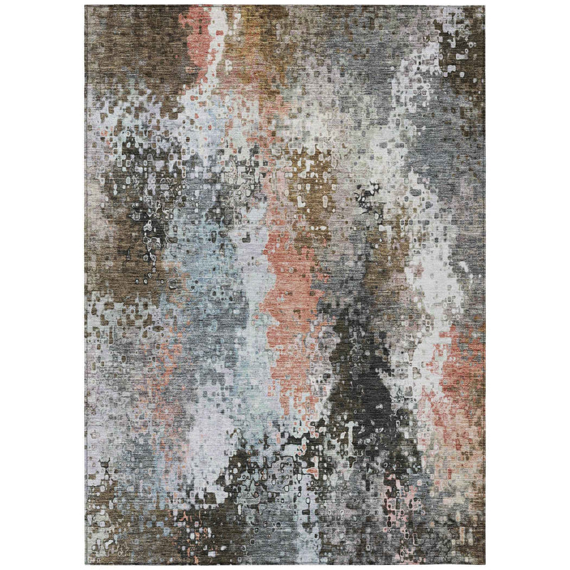 8' X 10' Granite Gray Ivory And Coral Abstract Washable Indoor Outdoor Area Rug