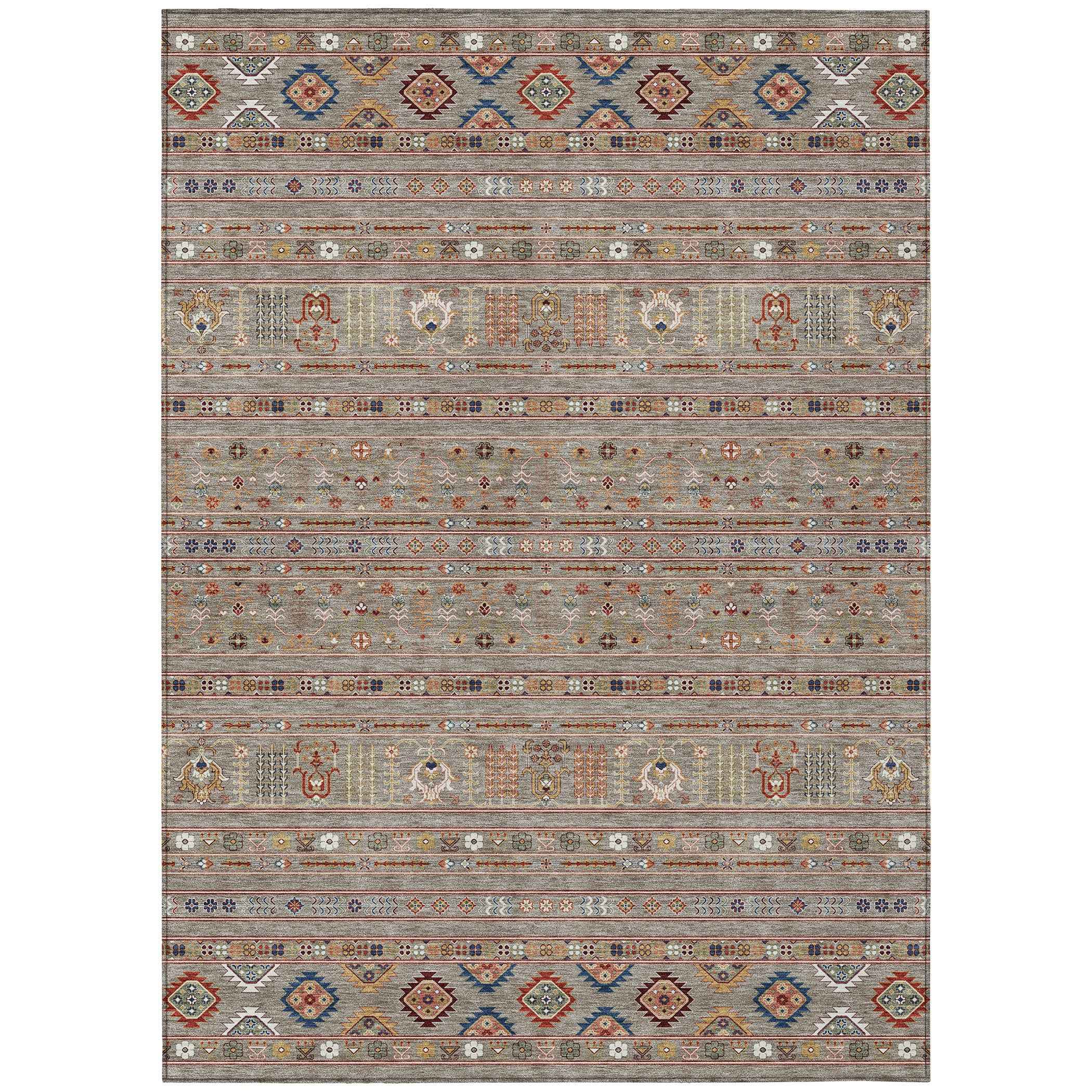 8' X 10' Taupe Blue And Copper Tribal Washable Indoor Outdoor Area Rug
