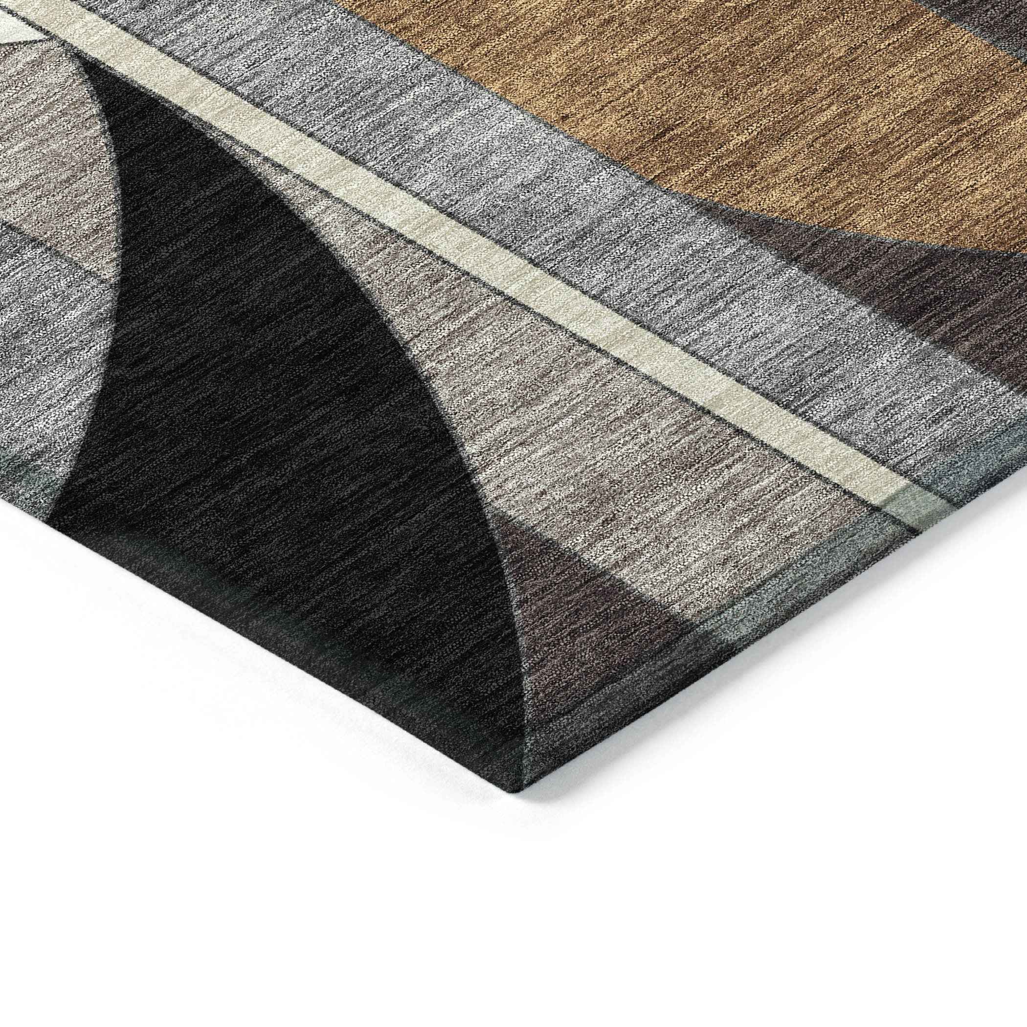 3' X 5' Gray Black And Gold Geometric Washable Indoor Outdoor Area Rug