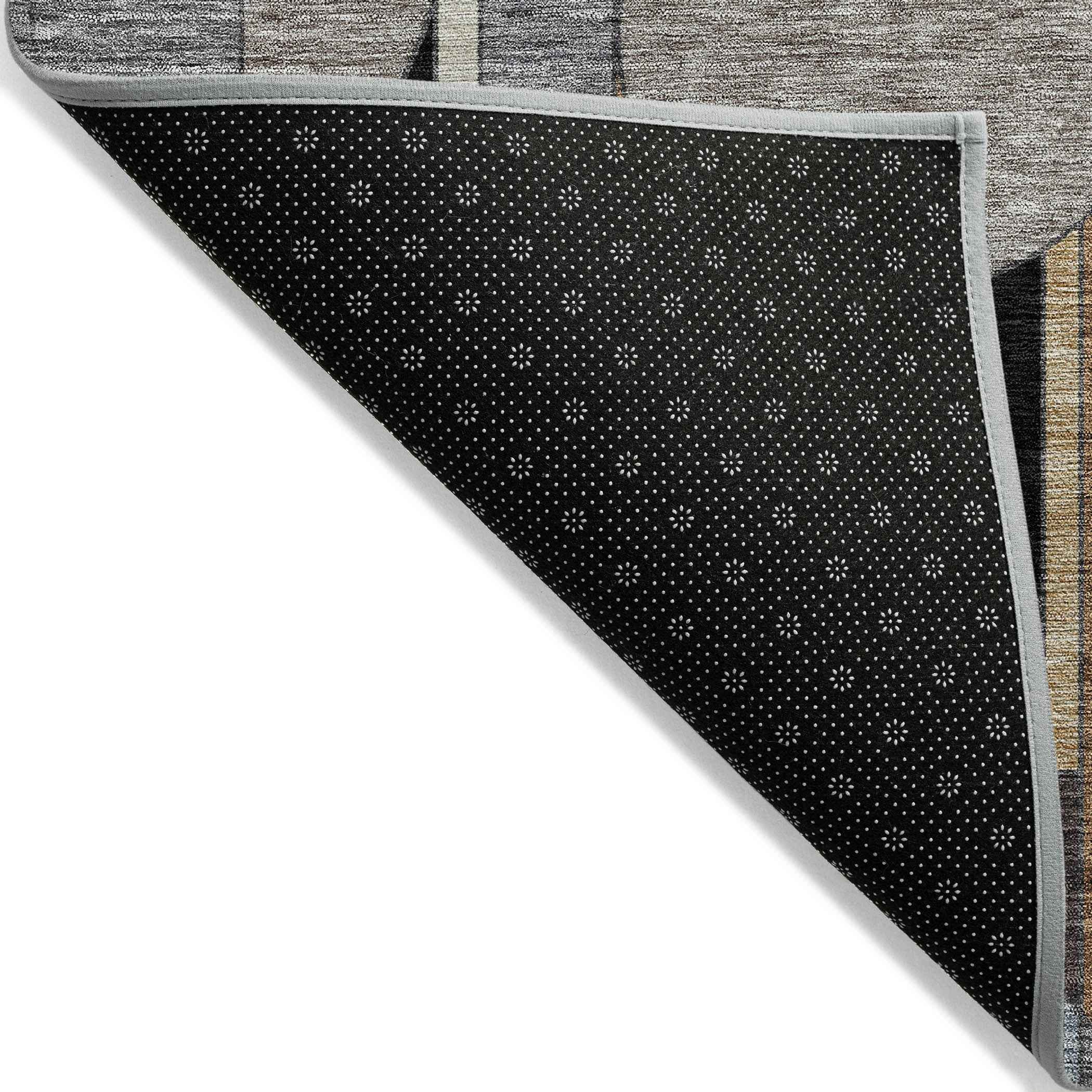 3' X 5' Gray Black And Gold Geometric Washable Indoor Outdoor Area Rug