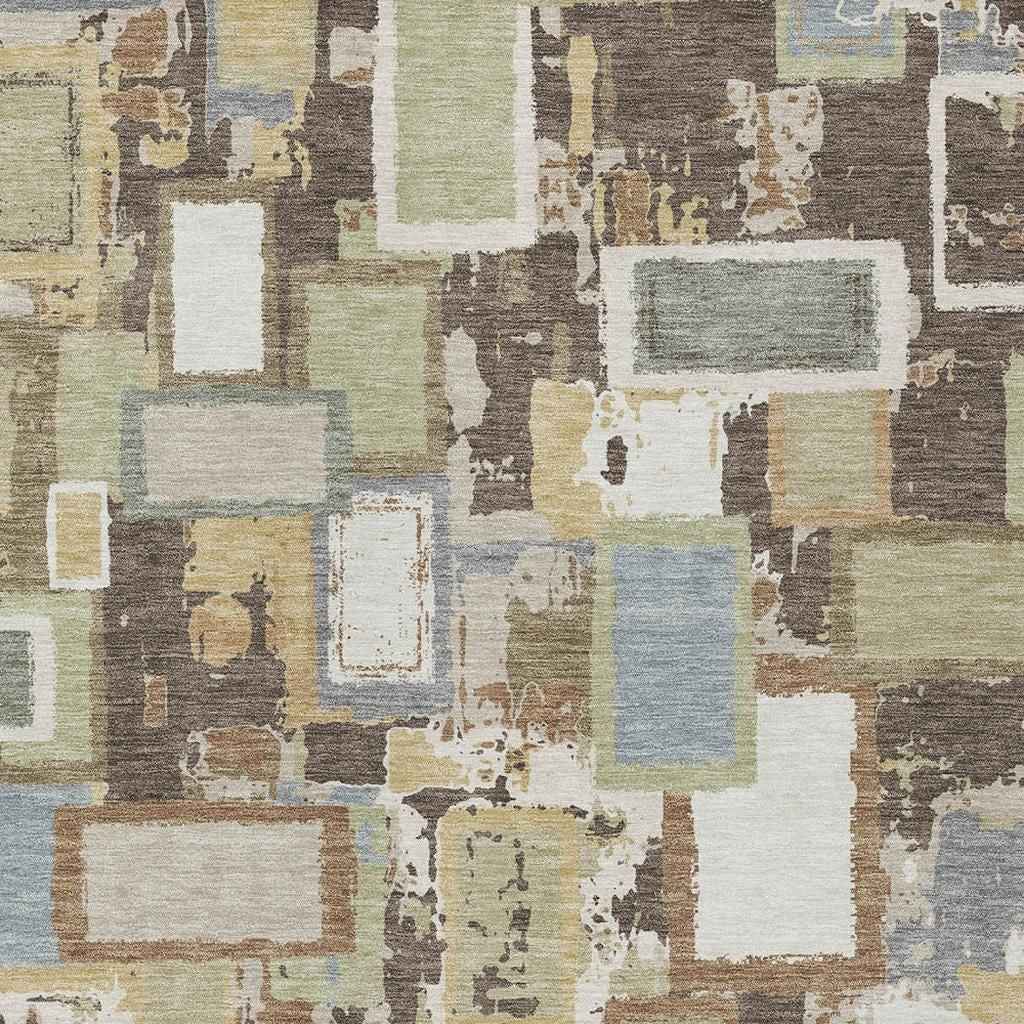 5' X 8' Brown Ivory And Gray Geometric Washable Indoor Outdoor Area Rug