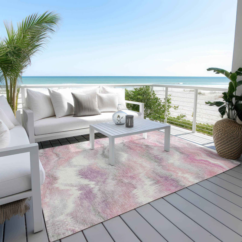 8' X 10' Blush And Ivory Abstract Washable Indoor Outdoor Area Rug