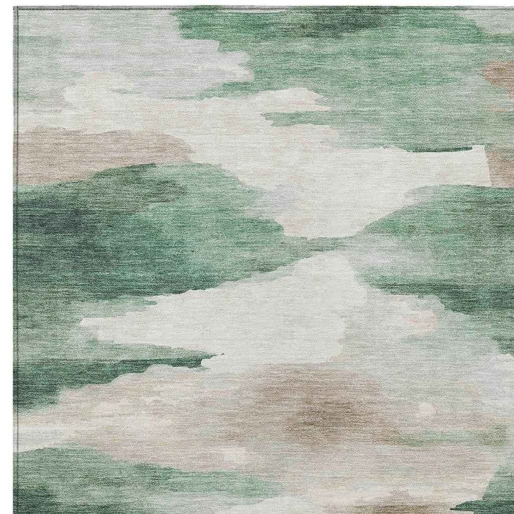3' X 5' Green And Ivory Abstract Washable Indoor Outdoor Area Rug