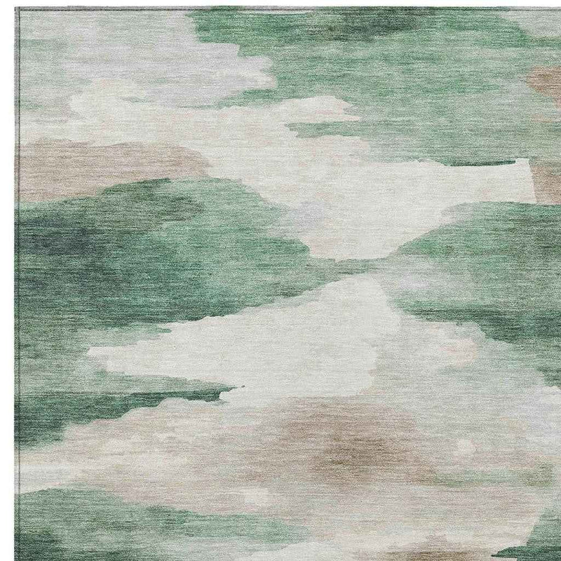 3' X 5' Green And Ivory Abstract Washable Indoor Outdoor Area Rug