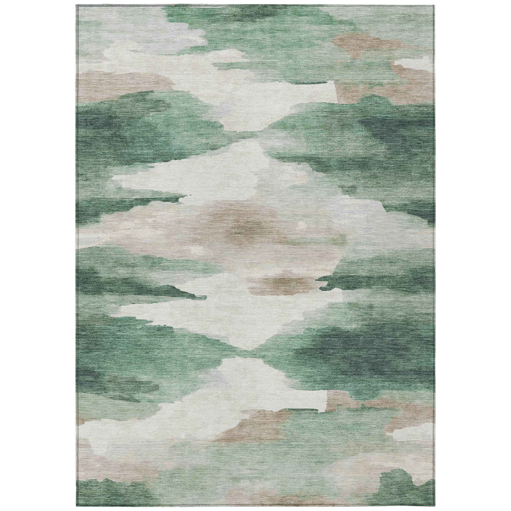 3' X 5' Green And Ivory Abstract Washable Indoor Outdoor Area Rug