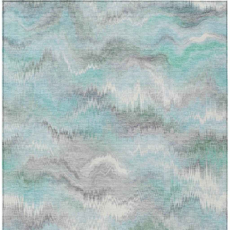 8' X 10' Teal Blue And Ivory Abstract Washable Indoor Outdoor Area Rug