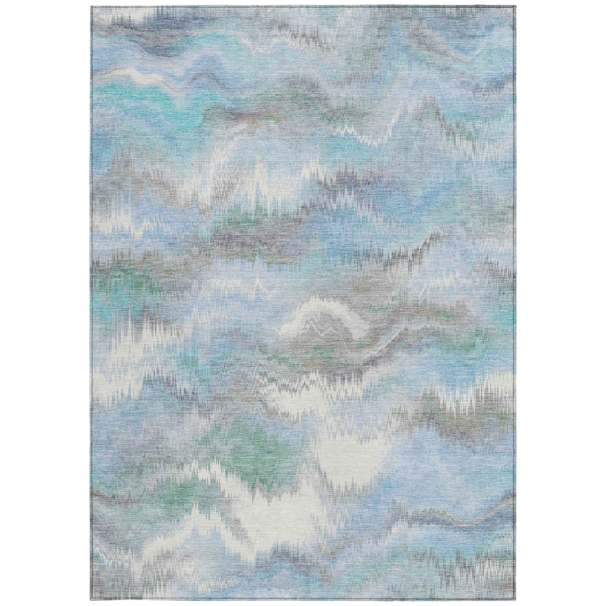 9' X 12' Denim Blue And Ivory Abstract Washable Indoor Outdoor Area Rug