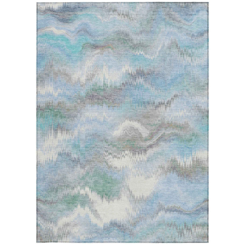 9' X 12' Denim Blue And Ivory Abstract Washable Indoor Outdoor Area Rug