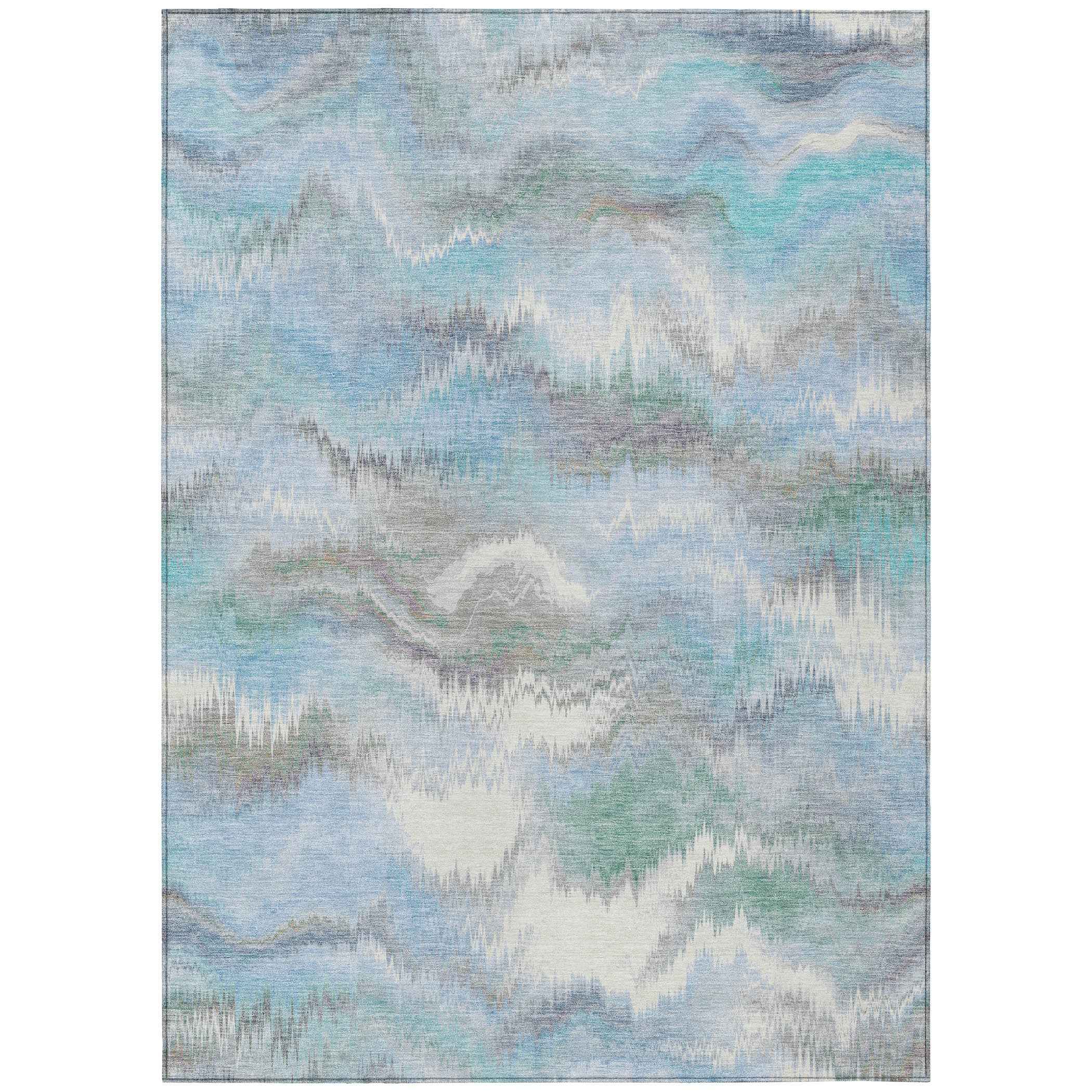 9' X 12' Denim Blue And Ivory Abstract Washable Indoor Outdoor Area Rug