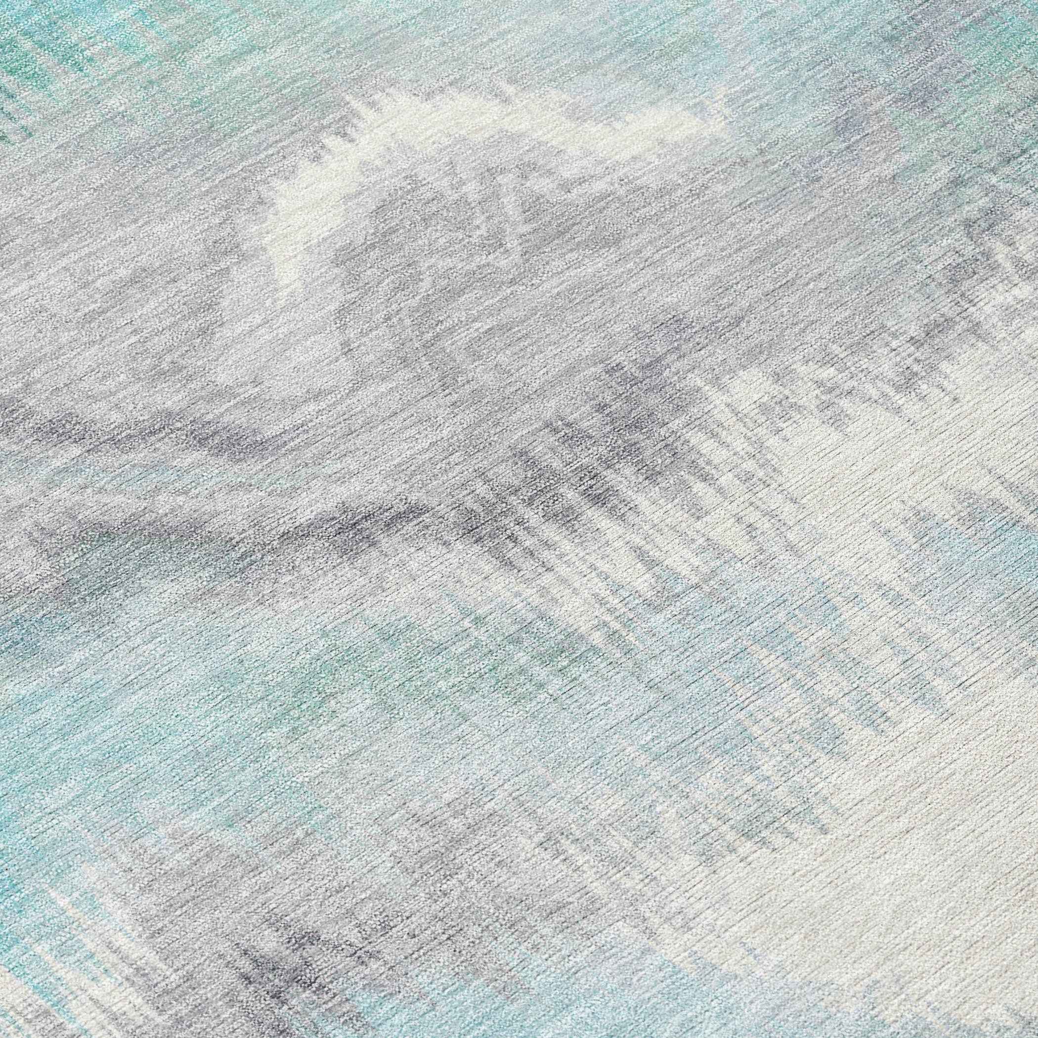 8' Teal Blue And Ivory Round Abstract Washable Indoor Outdoor Area Rug