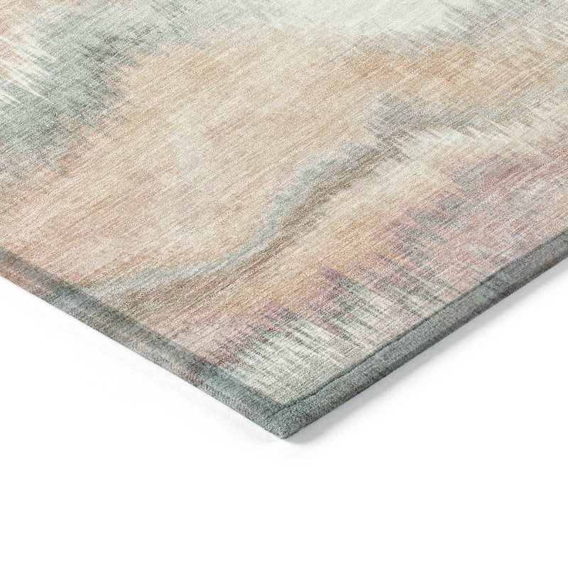 3' X 5' Peach And Ivory Abstract Washable Indoor Outdoor Area Rug