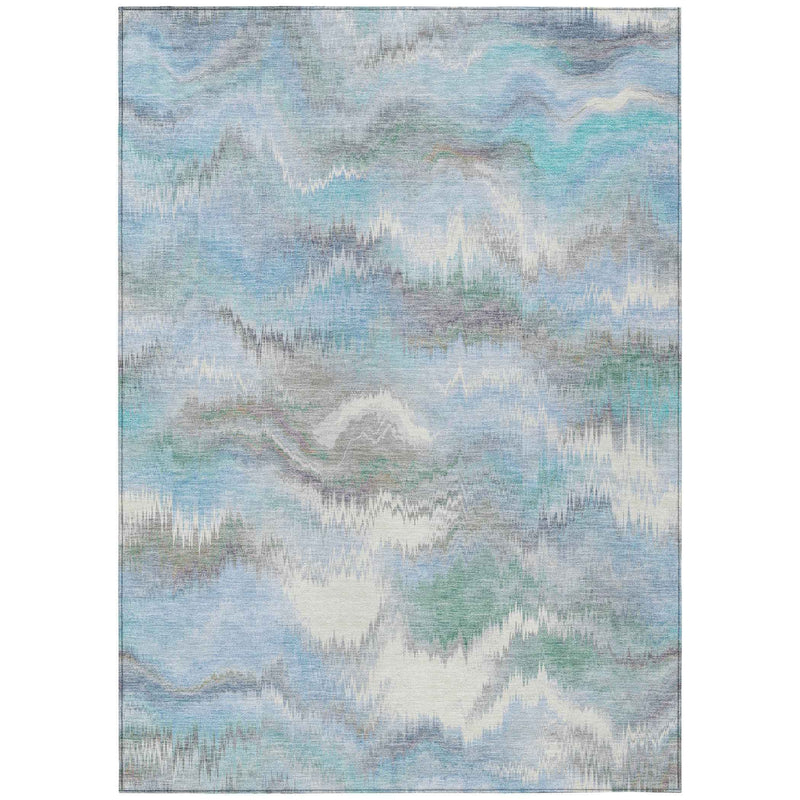 3' X 5' Denim Blue And Ivory Abstract Washable Indoor Outdoor Area Rug