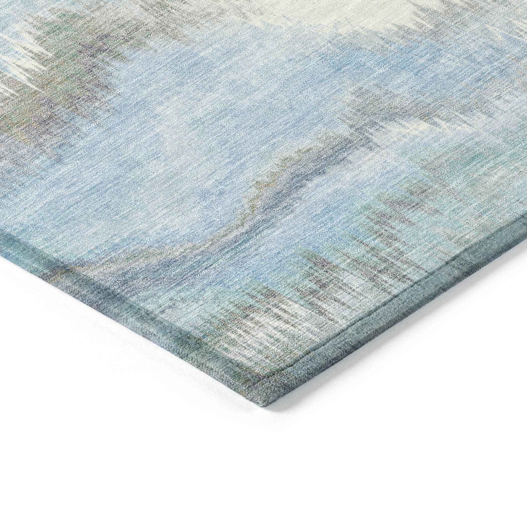 3' X 5' Denim Blue And Ivory Abstract Washable Indoor Outdoor Area Rug