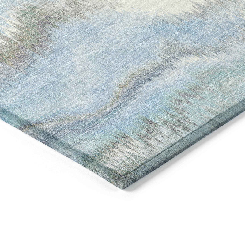 3' X 5' Denim Blue And Ivory Abstract Washable Indoor Outdoor Area Rug