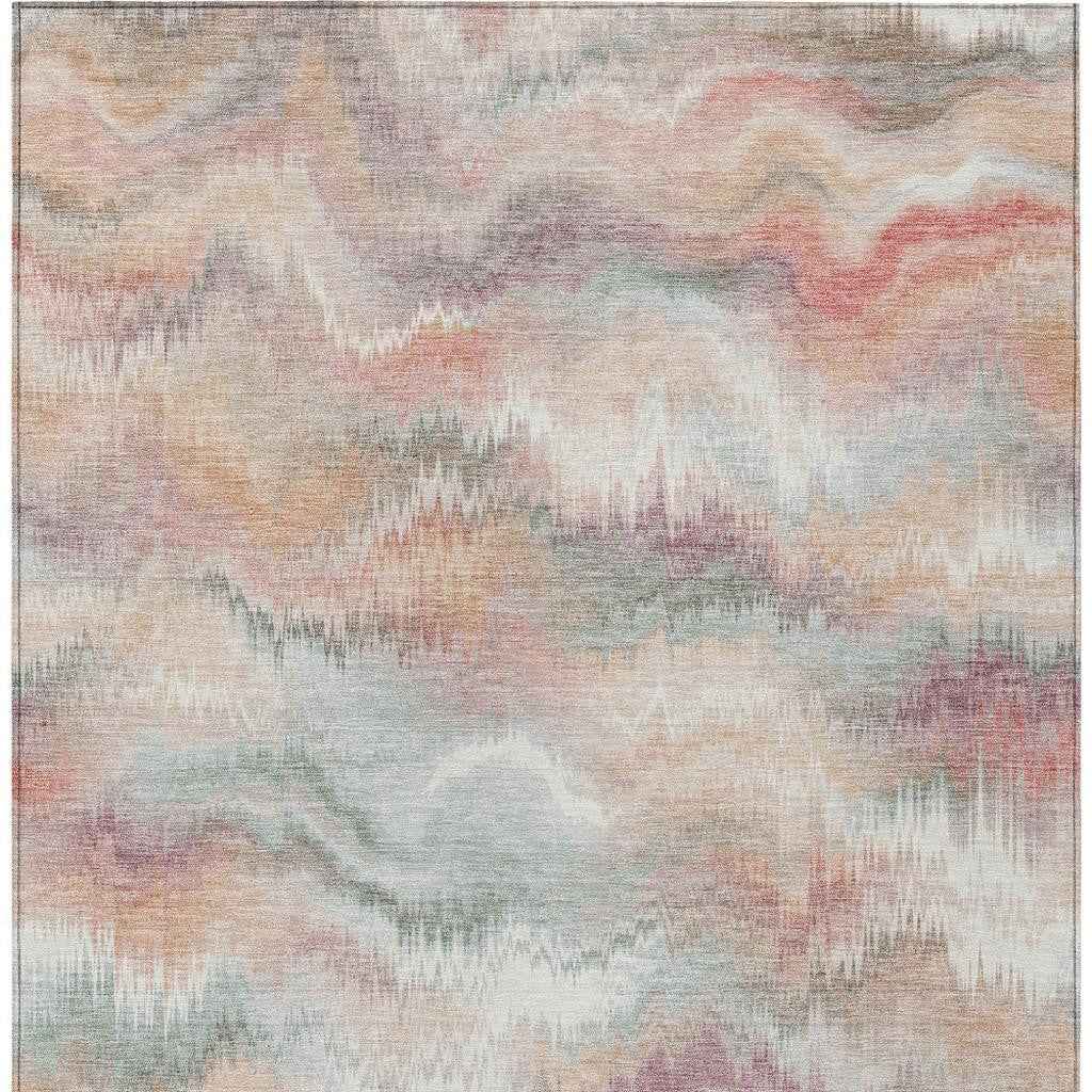 5' X 8' Peach And Ivory Abstract Washable Indoor Outdoor Area Rug