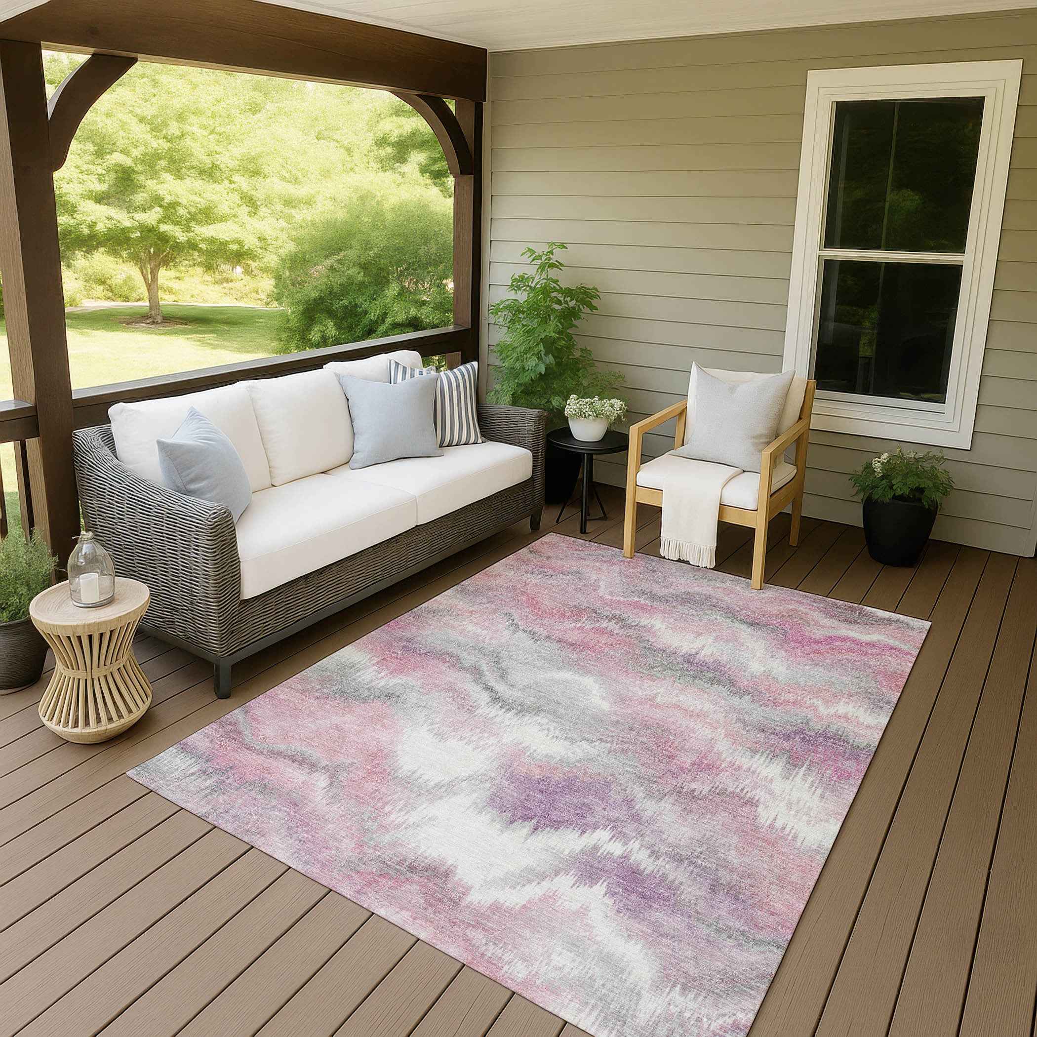 10' X 14' Blush And Ivory Abstract Washable Indoor Outdoor Area Rug