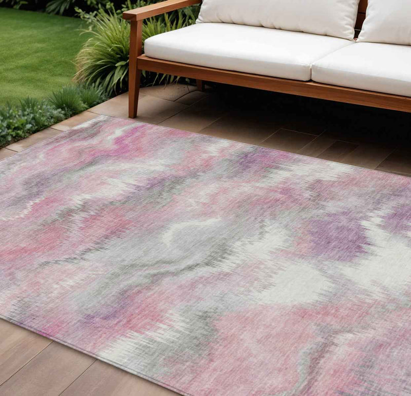 10' X 14' Blush And Ivory Abstract Washable Indoor Outdoor Area Rug