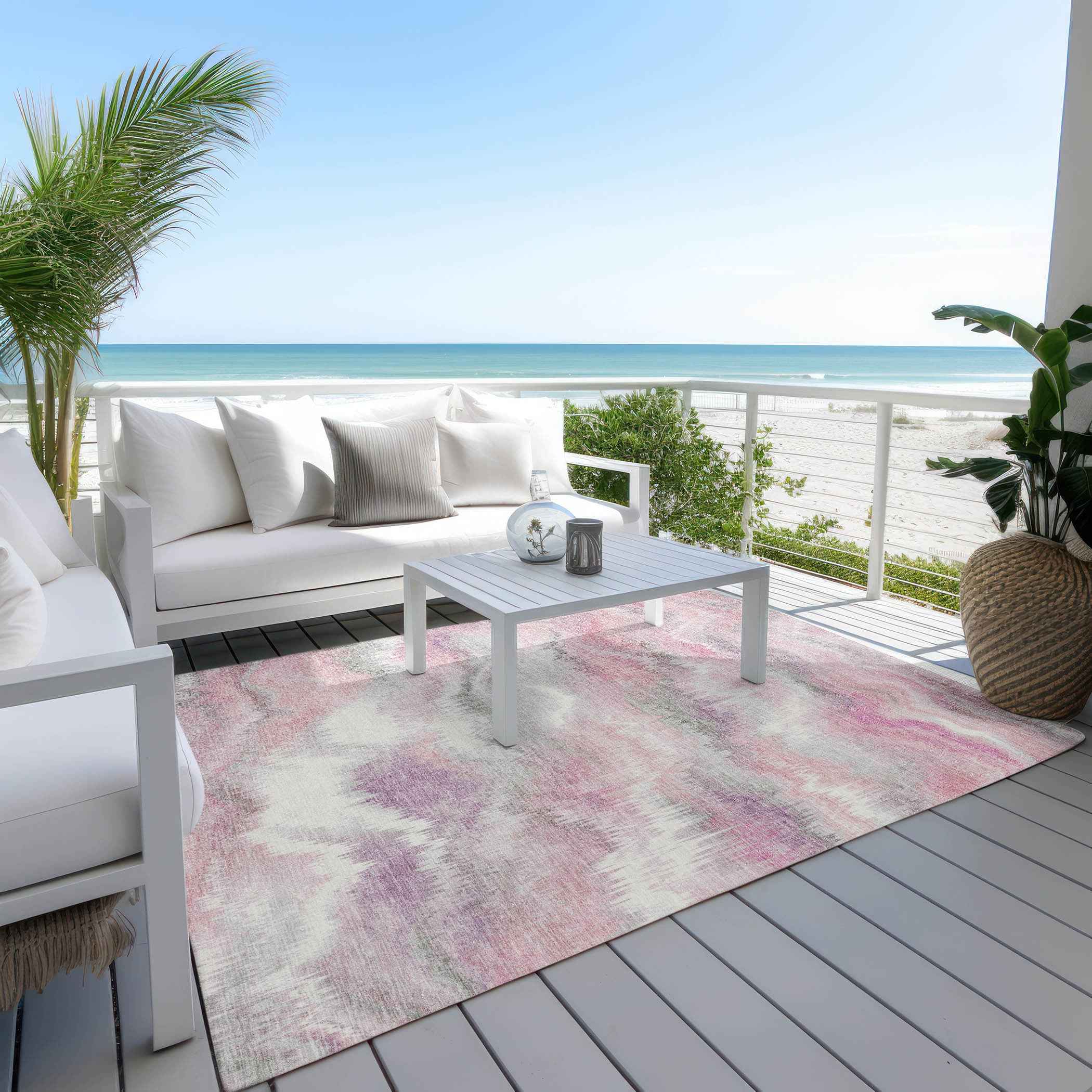 10' X 14' Blush And Ivory Abstract Washable Indoor Outdoor Area Rug