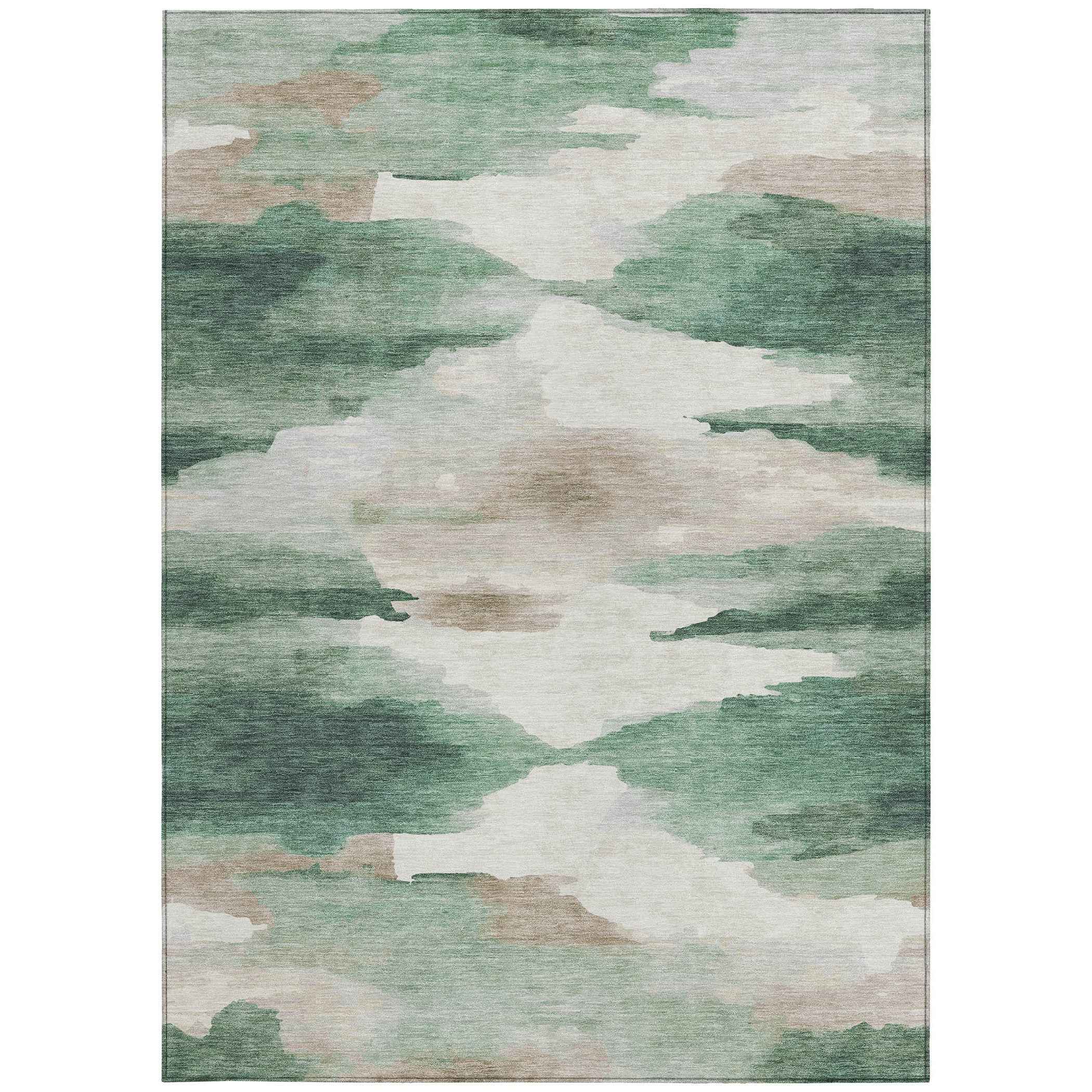 9' X 12' Green And Ivory Abstract Washable Indoor Outdoor Area Rug