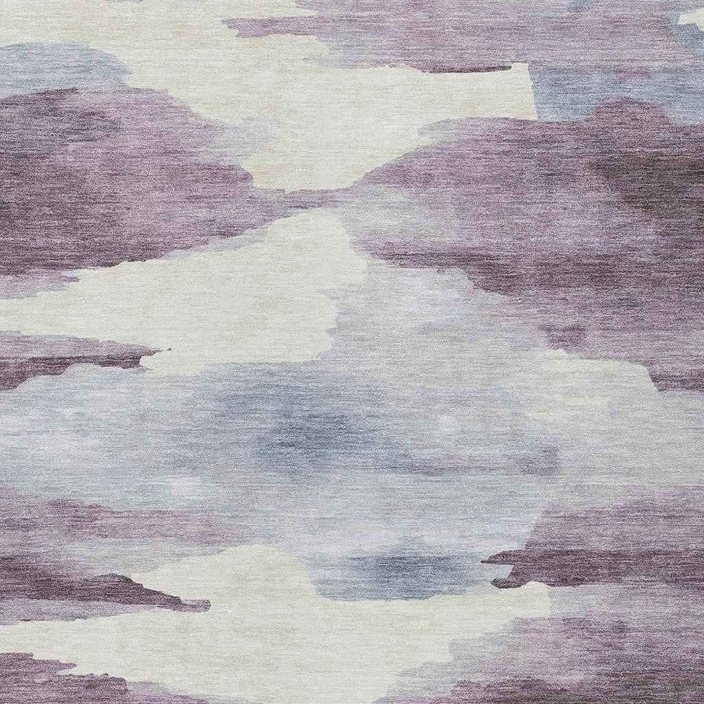 3' X 5' Plum And Ivory Abstract Washable Indoor Outdoor Area Rug