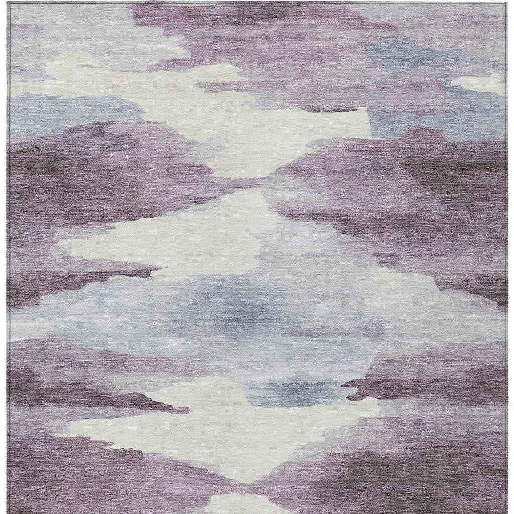 3' X 5' Plum And Ivory Abstract Washable Indoor Outdoor Area Rug