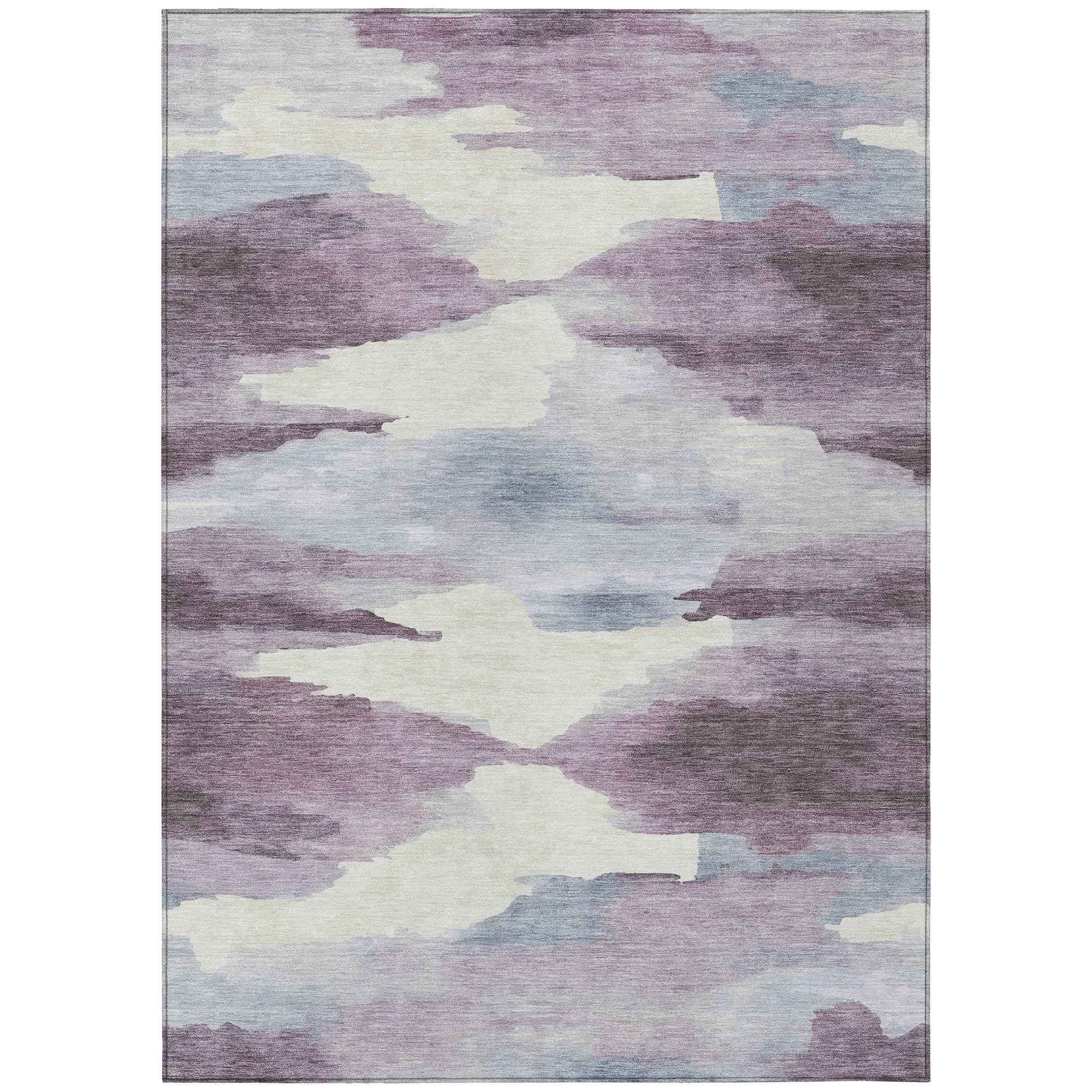 3' X 5' Plum And Ivory Abstract Washable Indoor Outdoor Area Rug