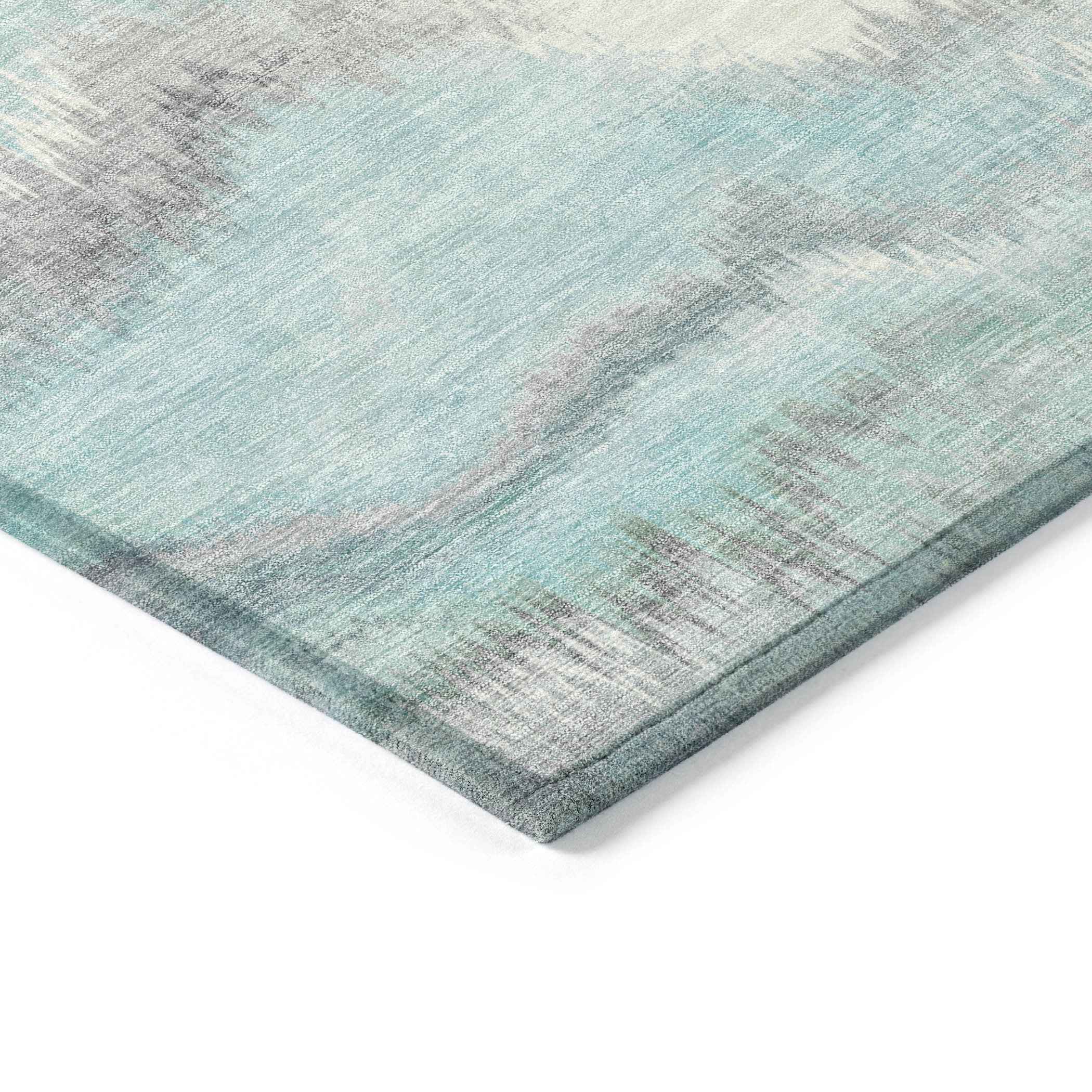 5' X 8' Teal Blue And Ivory Abstract Washable Indoor Outdoor Area Rug