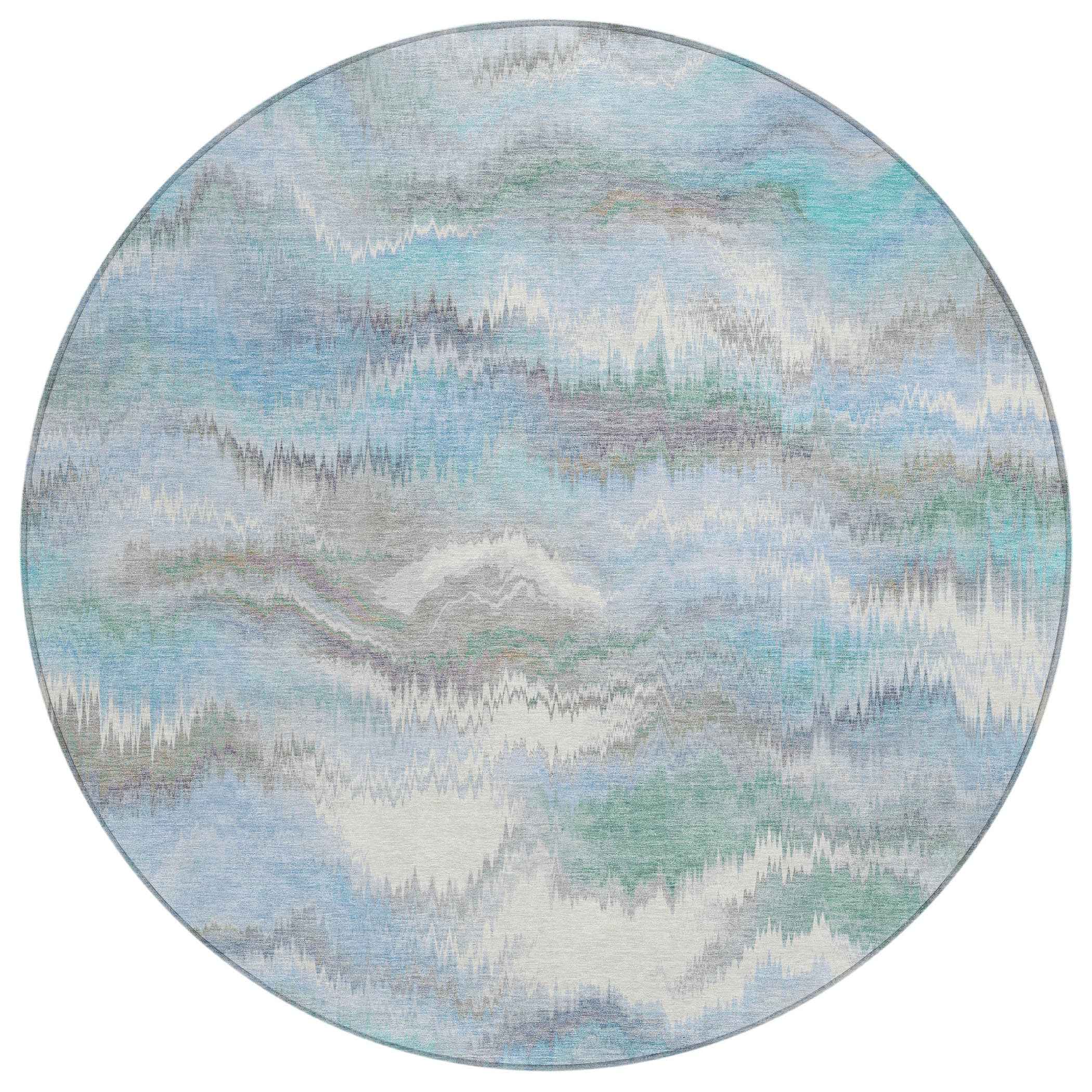 8' Denim Blue And Ivory Round Abstract Washable Indoor Outdoor Area Rug