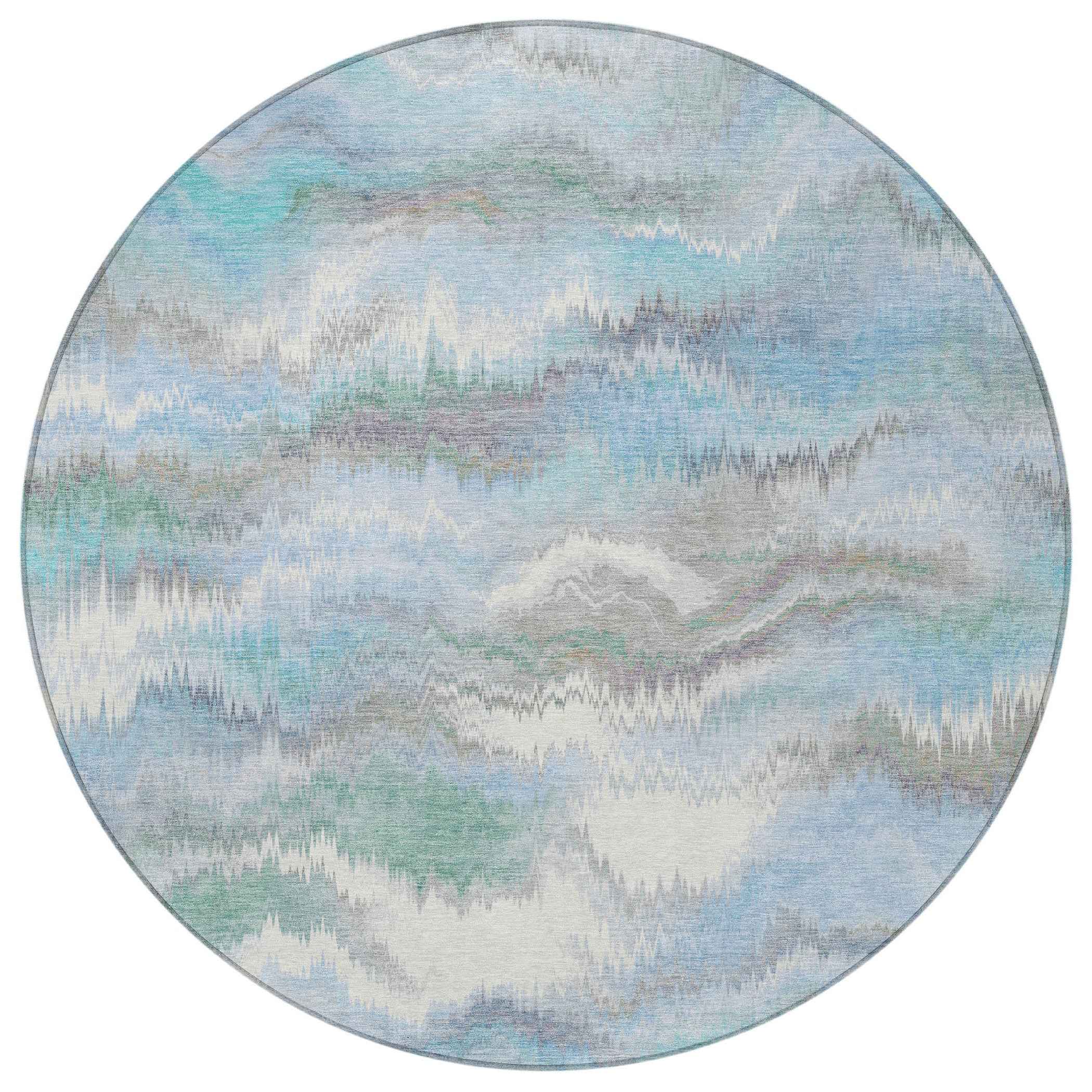 8' Denim Blue And Ivory Round Abstract Washable Indoor Outdoor Area Rug
