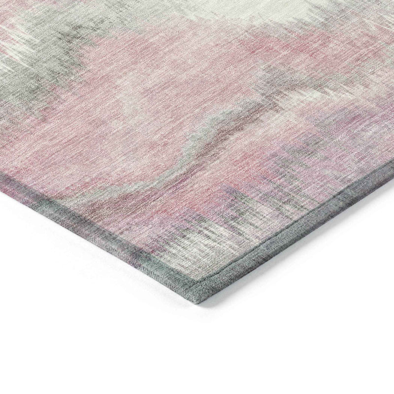 9' X 12' Blush And Ivory Abstract Washable Indoor Outdoor Area Rug