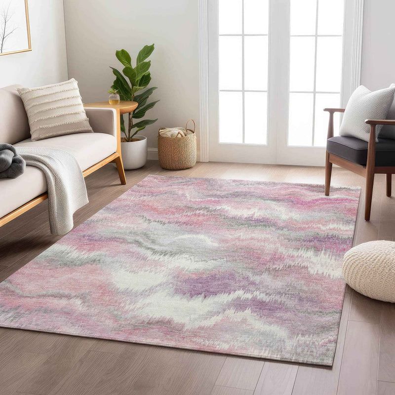 9' X 12' Blush And Ivory Abstract Washable Indoor Outdoor Area Rug