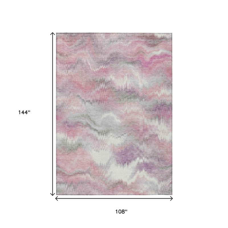 9' X 12' Blush And Ivory Abstract Washable Indoor Outdoor Area Rug