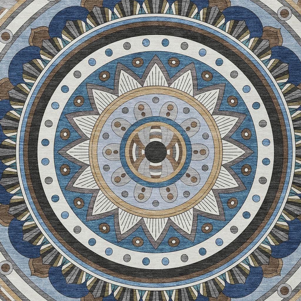 10' X 14' Denim Blue Ivory And Beige Geometric Washable Indoor Outdoor Area Rug - Sports & Outdoor