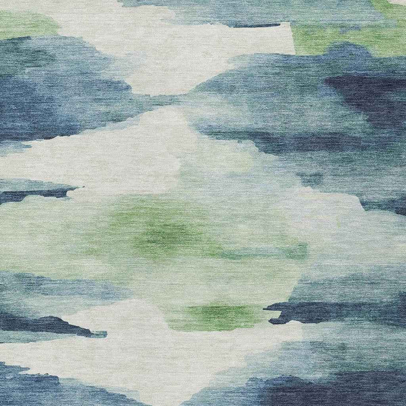 5' X 8' Blue Ivory And Green Abstract Washable Indoor Outdoor Area Rug