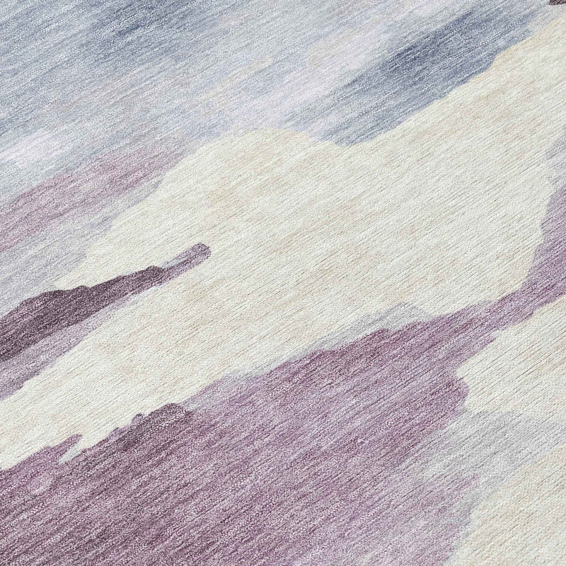 8' Plum And Ivory Round Abstract Washable Indoor Outdoor Area Rug