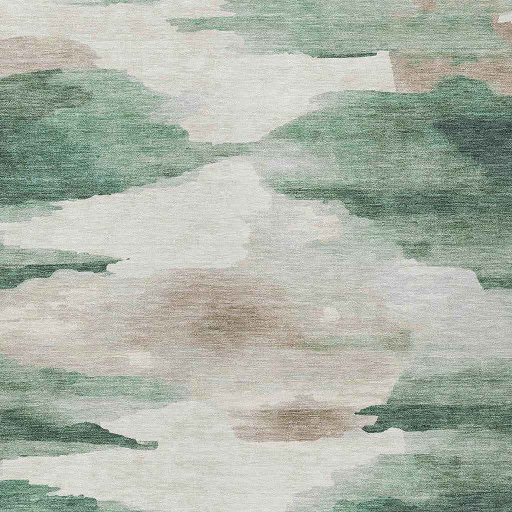 5' X 8' Green And Ivory Abstract Washable Indoor Outdoor Area Rug