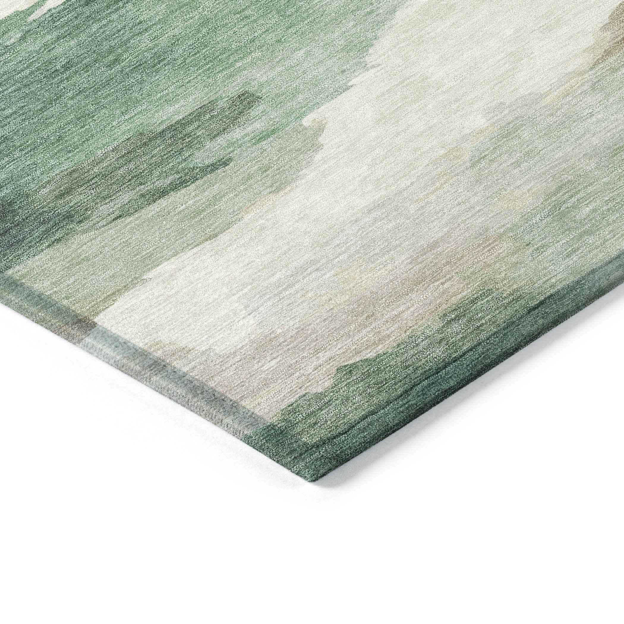5' X 8' Green And Ivory Abstract Washable Indoor Outdoor Area Rug