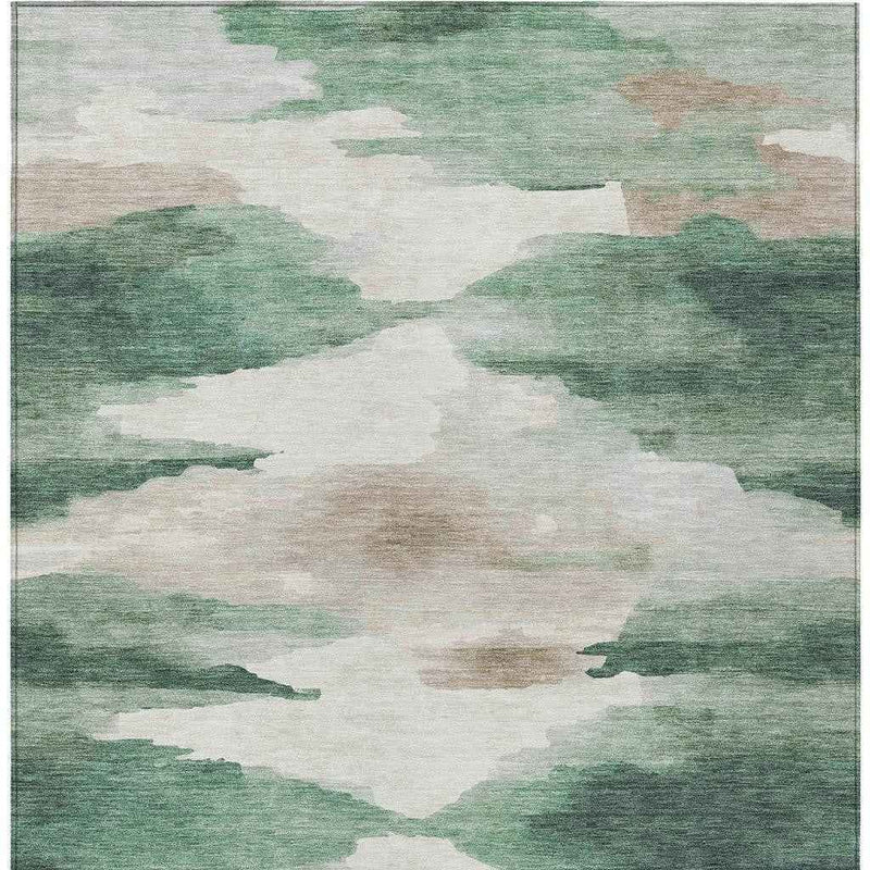 5' X 8' Green And Ivory Abstract Washable Indoor Outdoor Area Rug